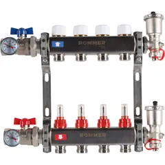 Коллектор из нержавеющей стали в сборе с расходомерами ROMMER 4 выхода